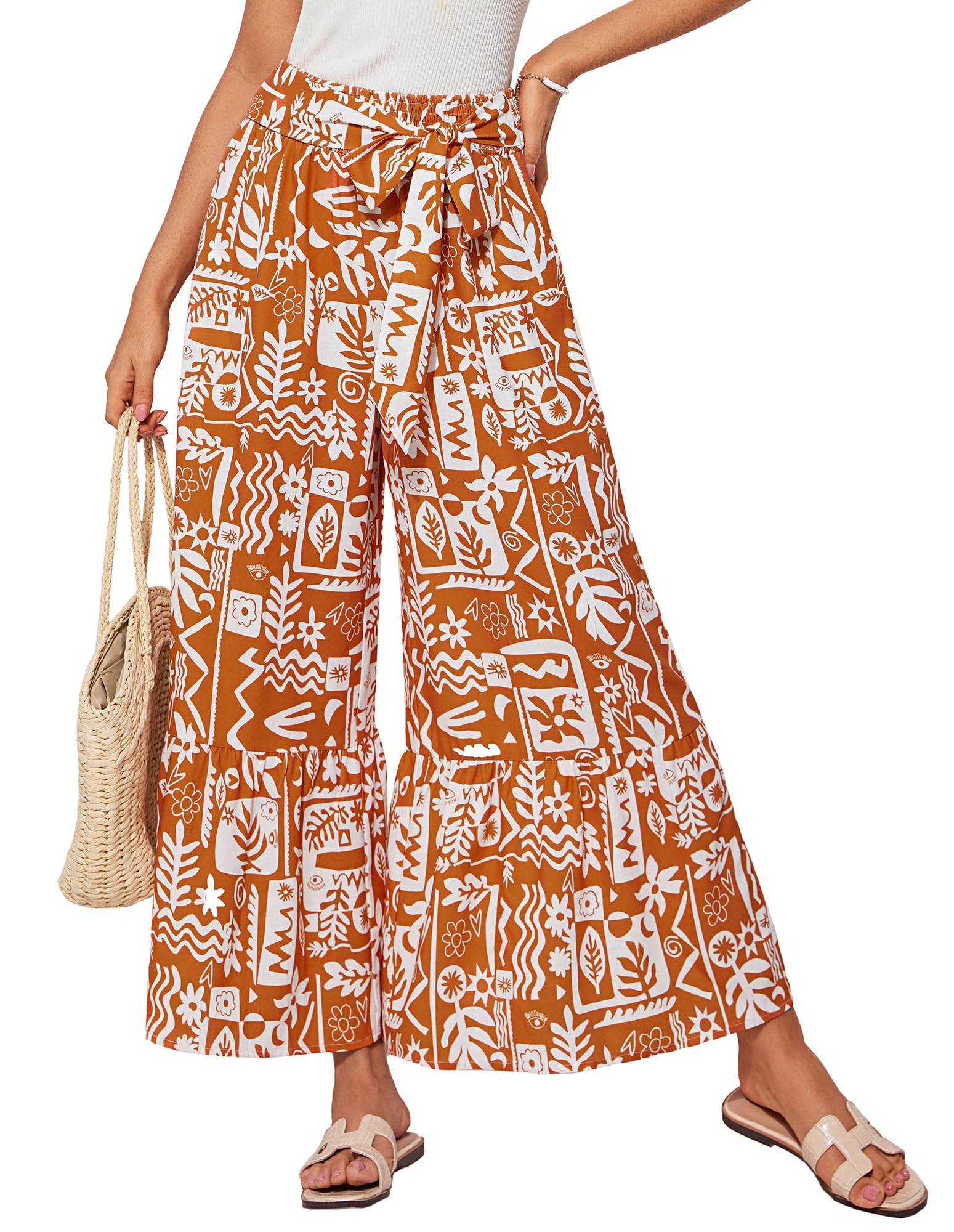 GRACE KARIN Women's Wide Leg Palazzo Pants Elastic High Waisted Boho Casual Flowy Summer Beach Pants with Pockets
| GRA